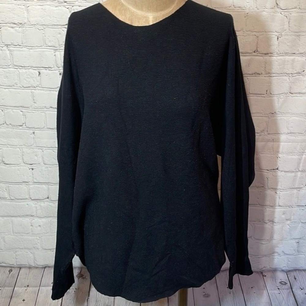 Minimalist Black Ribbed Knit Dolman Sleeve Oversized Sweater Women's Large